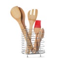 Kitchen utensils made of bamboo in stand Royalty Free Stock Photo