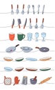 Kitchen utensils one line colored continuous drawing. Kitchen cooking tools and appliances, kitchenware, utensil Royalty Free Stock Photo