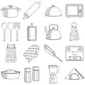 Kitchen utensils set - black and white illustration/ drawing Royalty Free Stock Photo