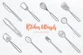 Kitchen utensils set collection with hand drawn sketch vector Royalty Free Stock Photo