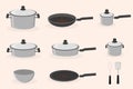 Kitchen utensils set pots pans for cooking vector illustration Royalty Free Stock Photo