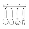 Kitchen utensils sketch. Hand drawn black and white doodle vector illustration Royalty Free Stock Photo