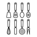 Kitchen utensils line icons set on white background
