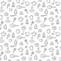 Kitchen utensils and tools to cook. Vector seamless pattern. Background in the Doodle style Royalty Free Stock Photo