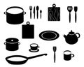 Kitchen utensils, vector set black color Royalty Free Stock Photo