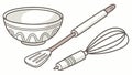 Kitchen Utensils: Whisk, Spatula, Bowl, Baking Tools, vector design Generative AI Royalty Free Stock Photo