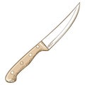 Kitchen Utility Knife with Wooden Handle and Rivets Hand Drawn Illustration Royalty Free Stock Photo