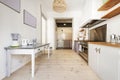 Kitchen with vintage wood and brick furniture, large metal Royalty Free Stock Photo