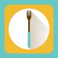 Kitchen ware fork. Vector flat icon with long shadow