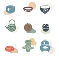 Kitchen ware icon with Japanese pattern vector. Abstract background with geometric elements.