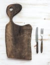 Kitchen-ware set. Old rustic chopping board made Royalty Free Stock Photo