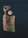 Kitchen-ware set. Old rustic chopping board made Royalty Free Stock Photo