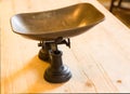 Kitchen weigh scales on table Royalty Free Stock Photo