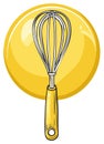 Kitchen whisk illustration on a glossy yellow circle icon for cooking and baking Royalty Free Stock Photo