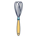 Kitchen whisk vector icon. Hand drawn color illustration isolated on white background. A culinary tool for beating eggs, making Royalty Free Stock Photo