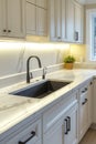 Kitchen with White Cabinets and Black Sink Royalty Free Stock Photo