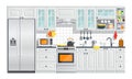 Kitchen white furniture with appliances illustration. Royalty Free Stock Photo