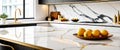 Kitchen with White Marble Countertop in Modern Interior with Empty Tabletop for Luxury Mockup Royalty Free Stock Photo