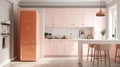 Kitchen with white or Pink furniture and a pink or white fridge