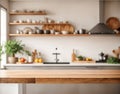 kitchen wooden table with kitchen background view