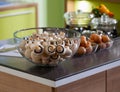 Kitchen worktop macro photo mushrooms Royalty Free Stock Photo
