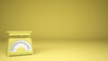 Kitchen yellow empty weigh scales, on yellow background copy space, measuring diet food concept