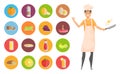 Cooking Hobby, Food Icons, Kitchener Man Vector