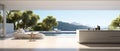 Kitchenroom and ocean view in sunrise or sunset by generate AI.