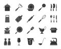 Kitchenware black silhouette icons vector set