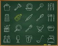 Kitchenware chalk draw line icons vector set