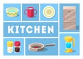 Kitchenware Collection, Kitchen Tools, Cooking Utensils Icons for Web, Banner or Site Vector Illustration Royalty Free Stock Photo