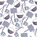 Kitchenware for cooking on picnic outdoors seamless pattern Royalty Free Stock Photo