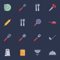 Kitchen utensils flat icons set Royalty Free Stock Photo