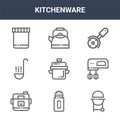 9 kitchenware icons pack. trendy kitchenware icons on white background. thin outline line icons such as barbeque, electric mixer, Royalty Free Stock Photo