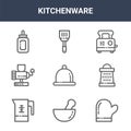 9 kitchenware icons pack. trendy kitchenware icons on white background. thin outline line icons such as oven glove, grater, Royalty Free Stock Photo