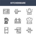 9 kitchenware icons pack. trendy kitchenware icons on white background. thin outline line icons such as rolling pin, chef, pan .