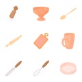 Kitchenware icons set, cartoon style Royalty Free Stock Photo