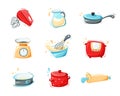 Kitchenware icons set. Stylized kitchen utensils. Cooking tools collection Royalty Free Stock Photo