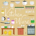 Kitchenware icons vector set.Cartoon kitchen utensil collection for kitchen household cutlery, cooking equipment Royalty Free Stock Photo