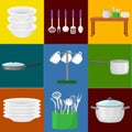 Kitchenware icons vector set.Cartoon kitchen utensil collection Royalty Free Stock Photo