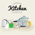 Kitchenware icons vector set.Cartoon kitchen utensil collection Royalty Free Stock Photo