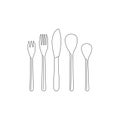 Kitchenware Japanese design outline icon set, Fork, Knife, Small Spoon And Big Spoon, Vector illustration Royalty Free Stock Photo