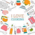 Kitchenware line cartoon card love cook flat tool