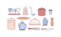 Kitchenware linear vector icons set. Various kitchen utensils outline illustrations isolated on white background