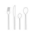 Kitchenware outline icon set, Fork, Knife, Small Spoon And Big Spoon, Vector illustration Royalty Free Stock Photo