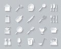 Kitchenware simple paper cut icons vector set Royalty Free Stock Photo