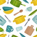 Kitchenware Seamless Pattern Design with Tools and Utensils Vector Template