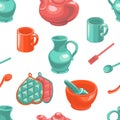 Kitchenware Seamless Pattern, Kitchen Tools, Cooking Utensils, Design Element Can Be Used for Fabric, Wallpaper