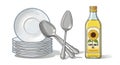 Kitchenware and Sunflower Oil Vector Illustration Royalty Free Stock Photo