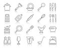 Kitchenware simple black line icons vector set Royalty Free Stock Photo